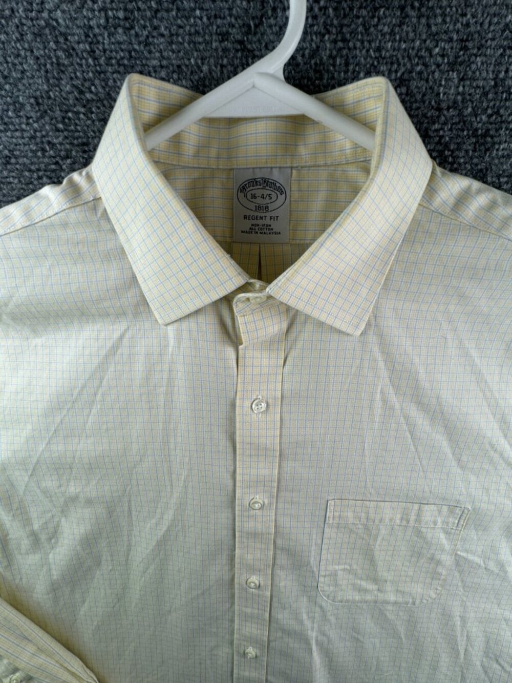 Brooks Brothers Long Sleeve Button Up Cotton 16 34/35 Yellow Blue Check Regent